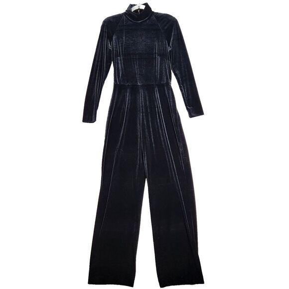 Lillie Rubin Pants - VTG Lillie Rubin Jumpsuit Womans 6 Black Velvet Mock Neck Long Sleeve 1 Pc Goth